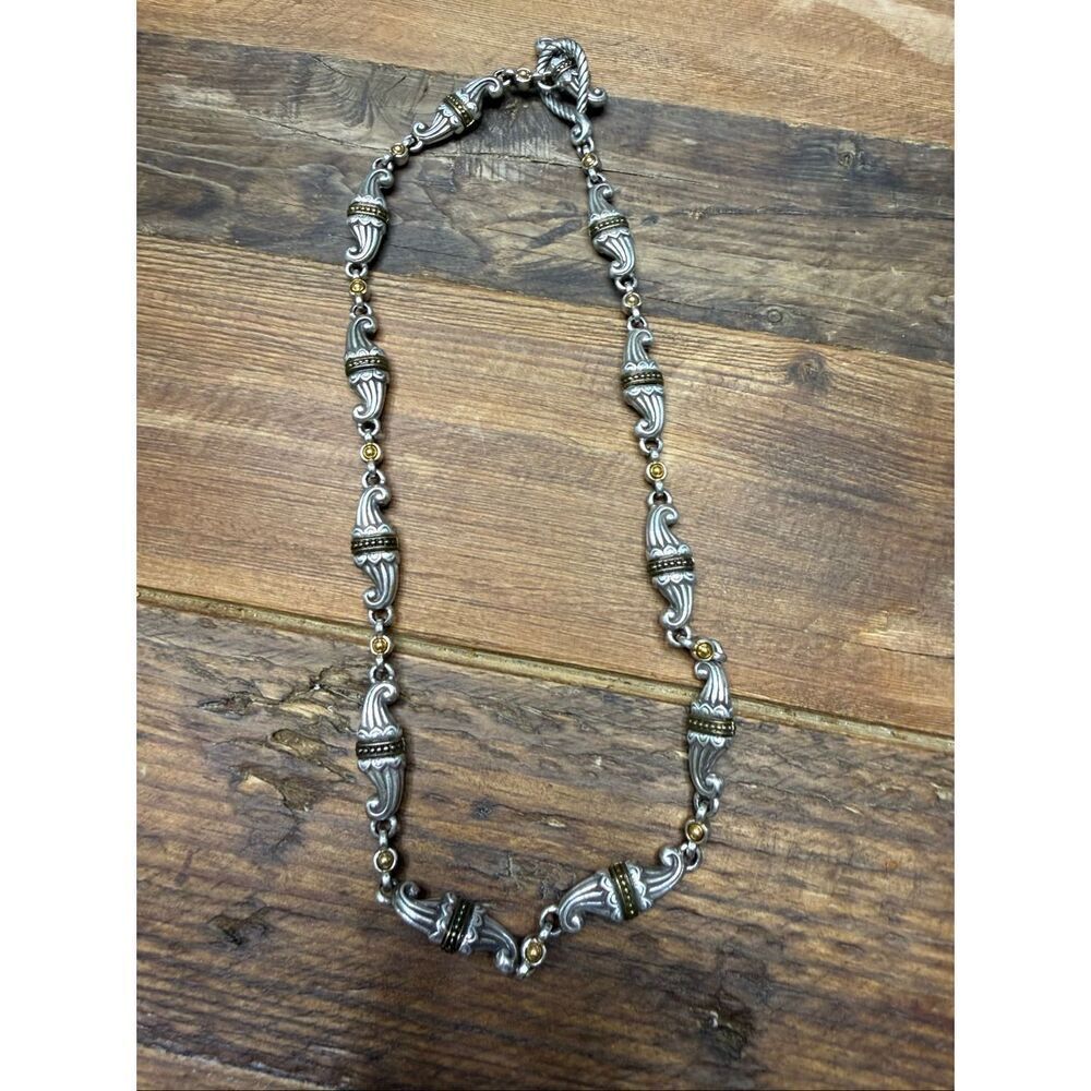 BRIGHTON VINTAGE RETIRED Scroll Gold Silver Twist Necklace